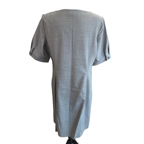 Lands End Gray Short Sleeve Sheath Modest Dress 12 Wool Blend Lined Minimalist - Picture 2 of 11
